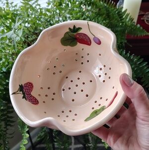 Vintage Hand Painted Ceramic Fruit Strainer